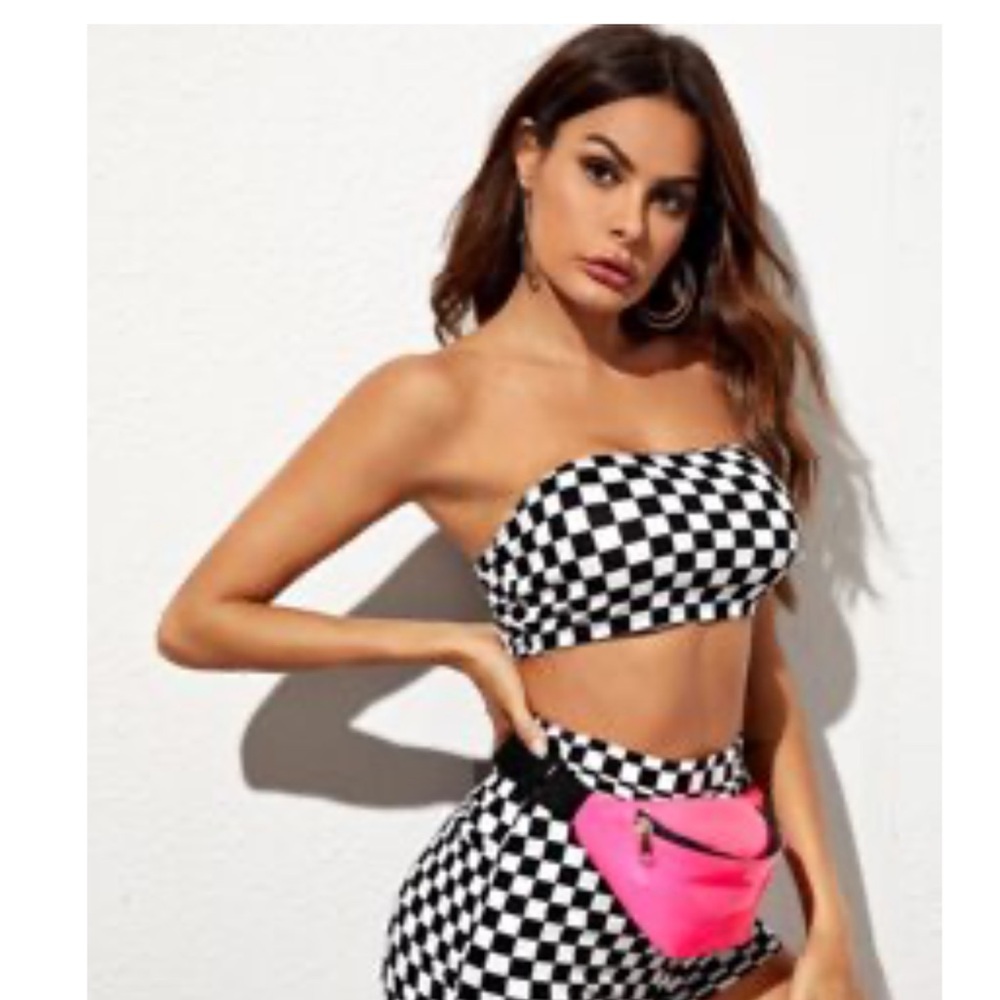 Black & White Checker Two Piece Short Set (S)